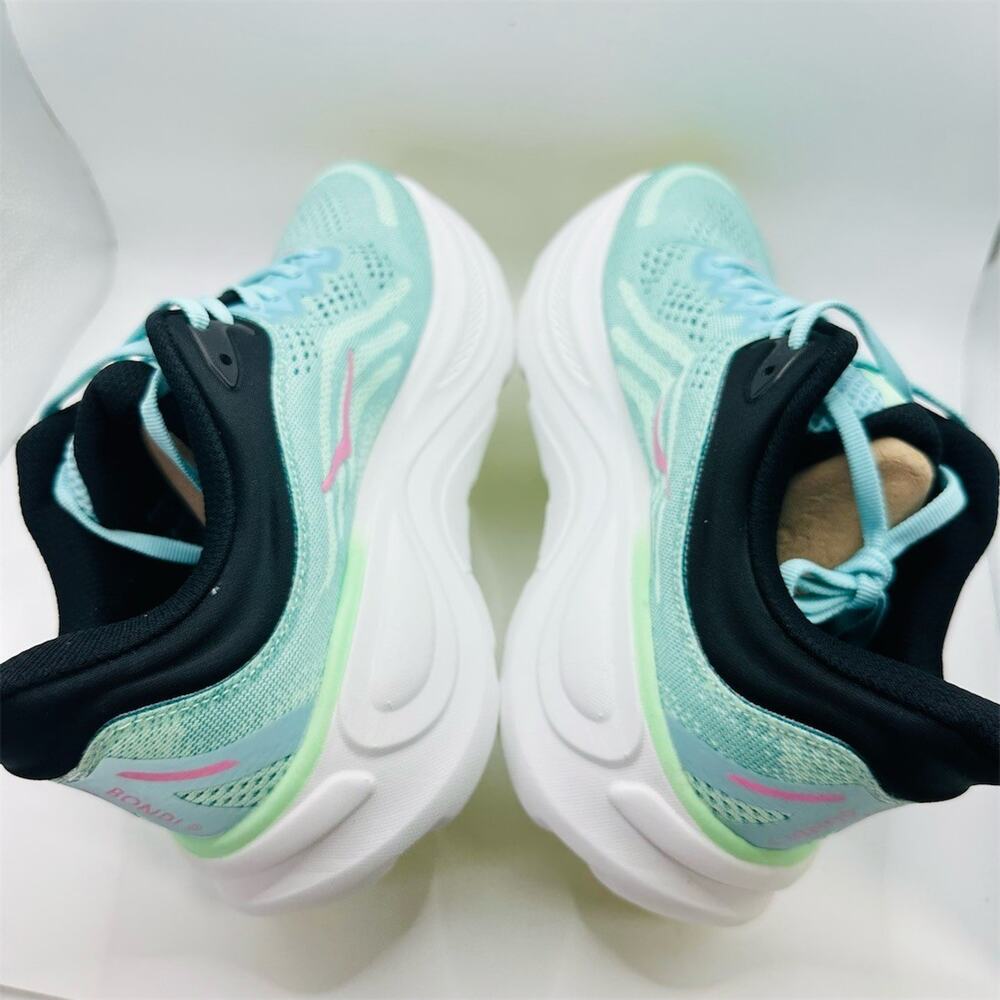 HOKA Bondi 9 Women's Running Shoes Sea Glass Green Pink Logo Size 8B - Picture 6 of 9